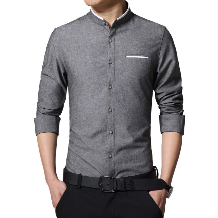 Banded collar dress shirts mens