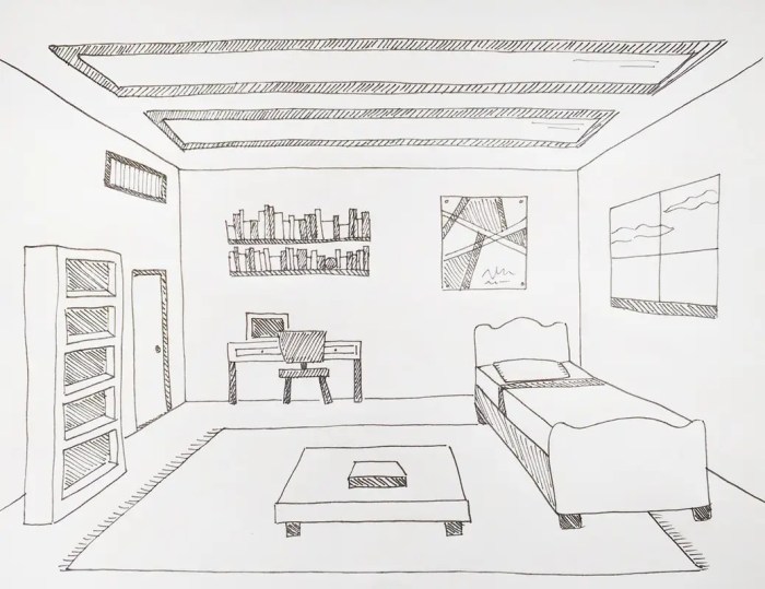 Perspective house point drawing inside sketch bedroom draw room pencil drawings step sketches tutorial architecture school