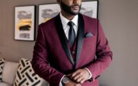 Men burgundy dress shirt